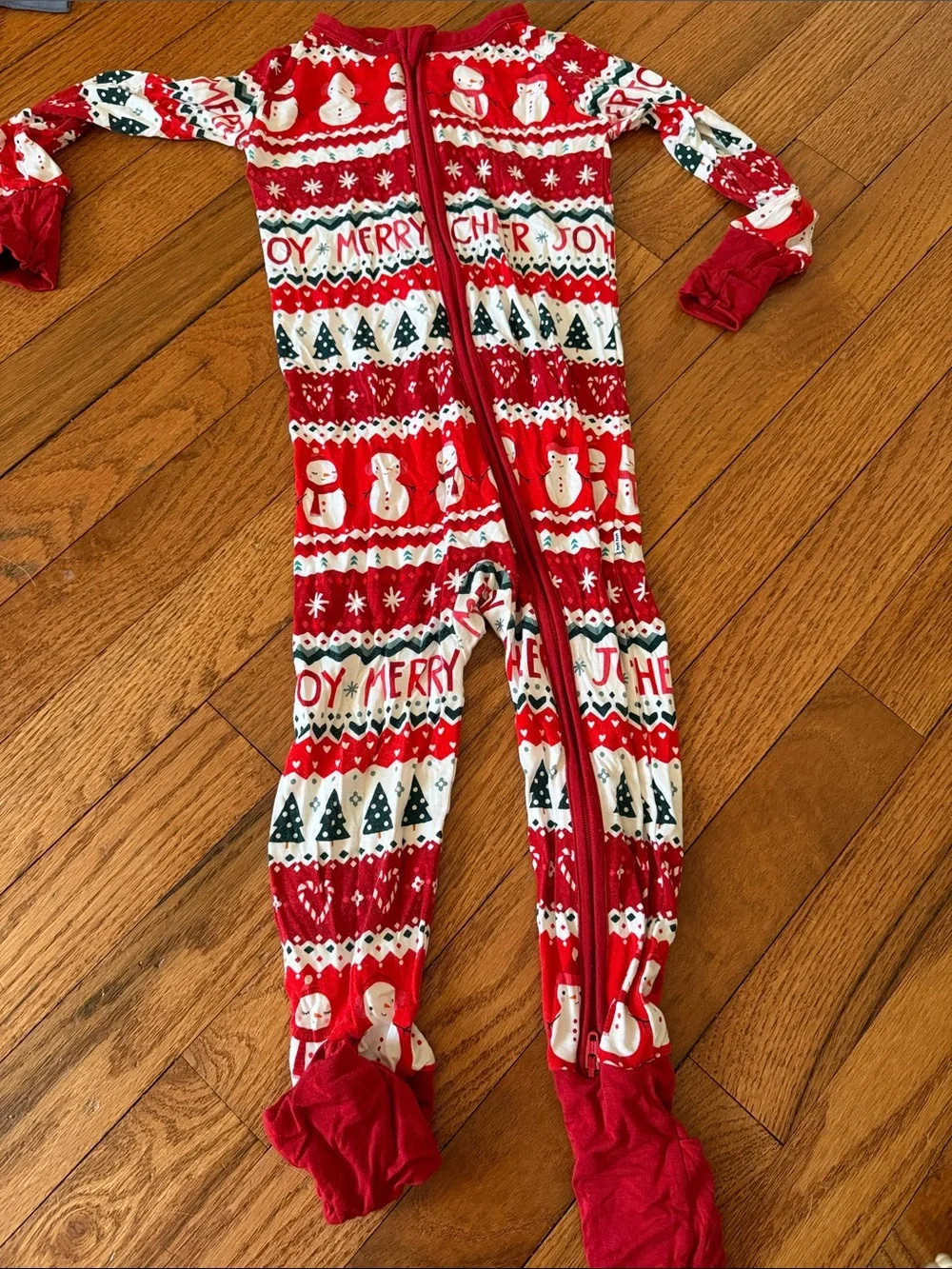 Little Sleepies Red Holiday 'Merry Joy' One-Piece Footed Pajamas